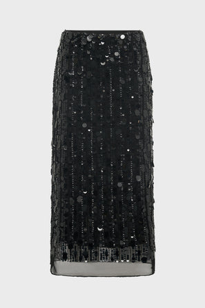 SEQUINED VOILE STRAIGHT SKIRT - VELLIA