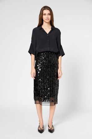 SEQUINED VOILE STRAIGHT SKIRT - VELLIA