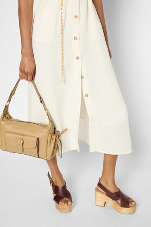 SLEEVELESS MAXI DRESS WITH SHIRT COLLAR - PERLA
