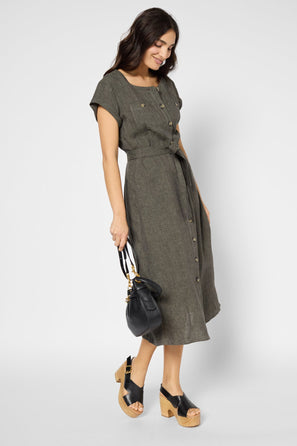 WAISTED LINEN MAXI DRESS - PASCALE