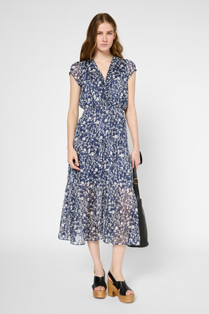 WAISTED PRINT MAXI DRESS - PRALINE
