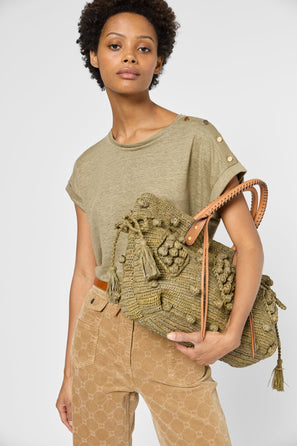 LINEN T-SHIRT WITH GOLD-TONE BUTTONS - GIGI