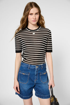 CONTRASTING STRIPE FINE SWEATER - JANNA