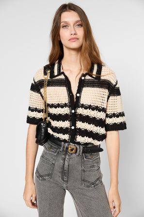 CROCHETED STRIPE POLO SHIRT - JOLENE
