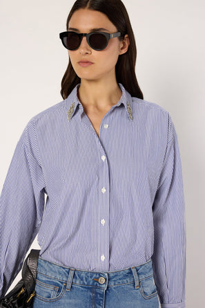 STRIPED SHIRT WITH RHINESTONE COLLAR - ANA