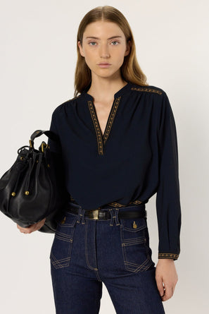 PLAIN BLOUSE WITH FRIEZES - AURELIE