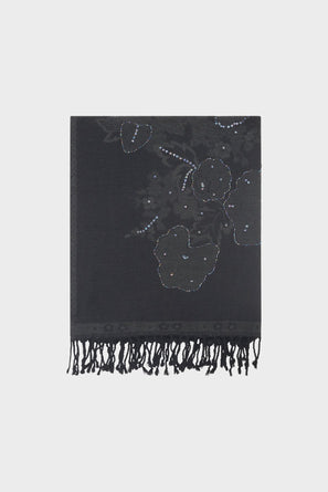 SEQUINED WOOL SCARF WITH LARGE FLOWER PRINT - ROSETTA