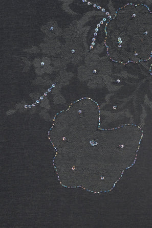 SEQUINED WOOL SCARF WITH LARGE FLOWER PRINT - ROSETTA
