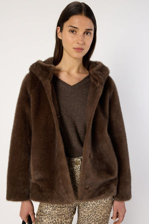 FAUX FUR HOODED COAT - MORGANE