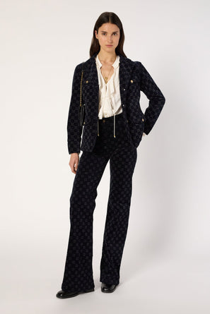 FLARED VELVET PANTS WITH MONOGRAM - ANNA