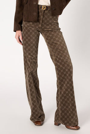 FLARED VELVET PANTS WITH MONOGRAM - ANNA