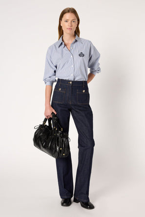 RAW DENIM STRAIGHT JEANS WITH GOLD-TONE BUTTONS - CLEMA
