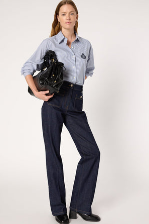 RAW DENIM STRAIGHT JEANS WITH GOLD-TONE BUTTONS - CLEMA