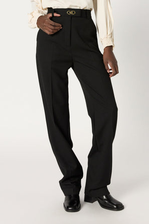 STRAIGHT PANTS WITH GOLD MONOGRAM - CAROLINE