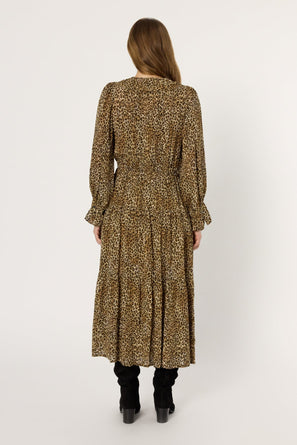 LONG LEOPARD DRESS WITH RUFFLES - LYZA