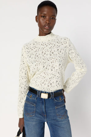 FINE SWEATER WITH LACE STAND UP COLLAR - HARMONIE