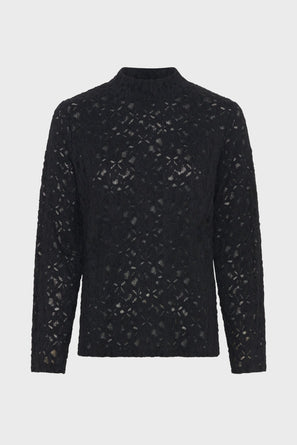FINE SWEATER WITH LACE STAND UP COLLAR - HARMONIE