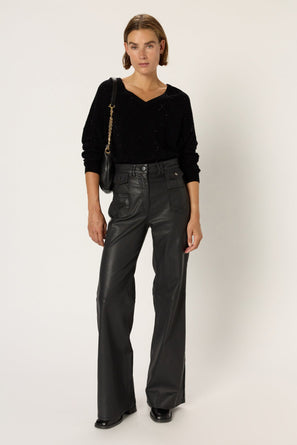 V-NECK WOOL SWEATER WITH RHINESTONES - EDWIGE