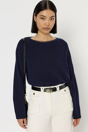 LOOSE-FITTING WOOL SWEATER WITH RHINESTONES - ESME