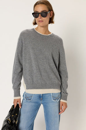 TWO-TONE ROUND NECK CASHMERE SWEATER - EDDA