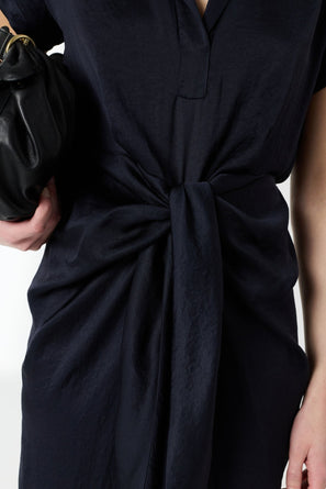 GERARD DAREL FLUID LONG DRESS WITH A SHIRT COLLAR - ROSY