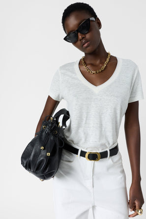 GERARD DAREL V-NECK LINEN T-SHIRT WITH LUREX - MIRANA