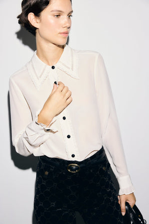 GERARD DAREL BLOUSE IN SILK CREPE WITH LACE - LOREN
