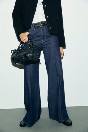 GERARD DAREL STRAIGHT-CUT AND WIDE RAW DENIM JEANS WITH CREASE - BIANCA