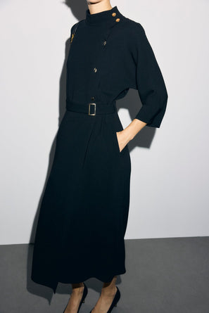 GERARD DAREL MIDI DRESS WITH HIGH COLLAR AND GOLDEN BUTTONS - CAPU