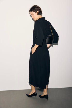 GERARD DAREL MIDI DRESS WITH HIGH COLLAR AND GOLDEN BUTTONS - CAPU