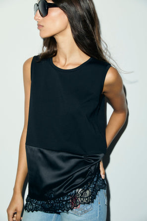 GERARD DAREL TWO-MATERIAL TOP IN COTTON AND LACE - BAIA