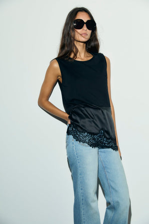GERARD DAREL TWO-MATERIAL TOP IN COTTON AND LACE - BAIA