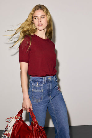 GERARD DAREL SHORT SLEEVE FINE WOOL SWEATER - REINE