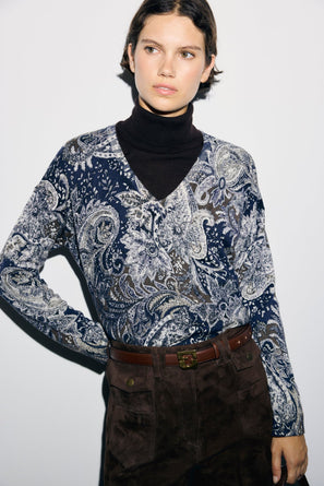 GERARD DAREL PRINTED WOOL V-NECK SWEATER - RHEA