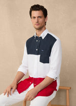 REGULAR FIT COLOUR BLOCK LINEN SHIRT