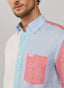 FAÇONNABLE REGULAR FIT COLOUR BLOCK LINEN SHIRT