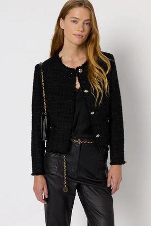 COLLARLESS JACKET IN PLAIN TWEED WITH LUREX - NESSA