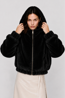 KOCCA FAUX FUR JACKET WITH A HOOD, A ZIP AND ELASTICATED CUFFS - KATHARINA FAUX FUR JACKET