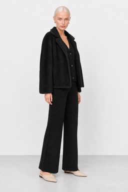 KOCCA FAUX FUR JACKET WITH A LAPEL COLLAR AND ROUND BUTTONS - HAROM FAUX FUR JACKET