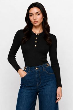 KOCCA LONG-SLEEVED POLO SHIRT, FITTED, RIBBED STRETCH VISCOSE - PACO JERSEY
