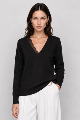 KOCCA WOMEN'S JUMPER WITH A LACE V-NECK AND LONG SLEEVES - GERG JERSEY