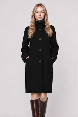 KOCCA WOMEN'S TAILORED WOOL COAT WITH A HIGH COLLAR AND BUTTONS - DHANESH COAT