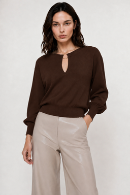 KOCCA LONG-SLEEVED TOP WITH A METALLIC KEYHOLE NECKLINE - NOVENYE SWEATER