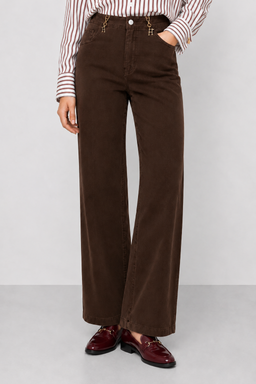 KOCCA STRAIGHT TROUSERS WITH A HIGH WAIST AND DECORATIVE CHAIN - COLORED TROUSERS WITH CHAINS KESIDIO