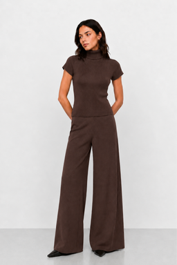 KOCCA TWO-PIECE SET WITH HIGH-NECK TOP AND WIDE-LEG TROUSERS - MACROBIO SWEATER + TROUSERS SET