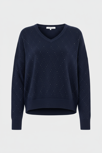 V-NECK WOOL SWEATER WITH RHINESTONES - EDWIGE