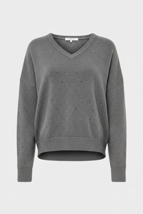 V-NECK WOOL SWEATER WITH RHINESTONES - EDWIGE