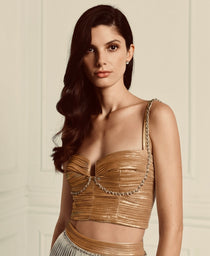 METALLIC-EFFECT BUSTIER-TOP WITH RHINESTONES