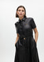 FAUX LEATHER A-LINE DRESS WITH BELT