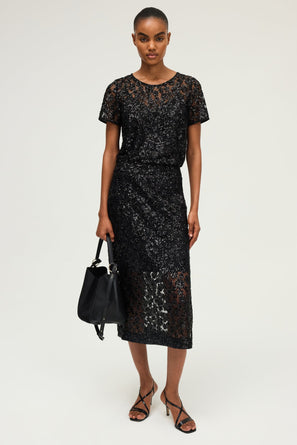 BLACK SEQUIN MIDI SKIRT
